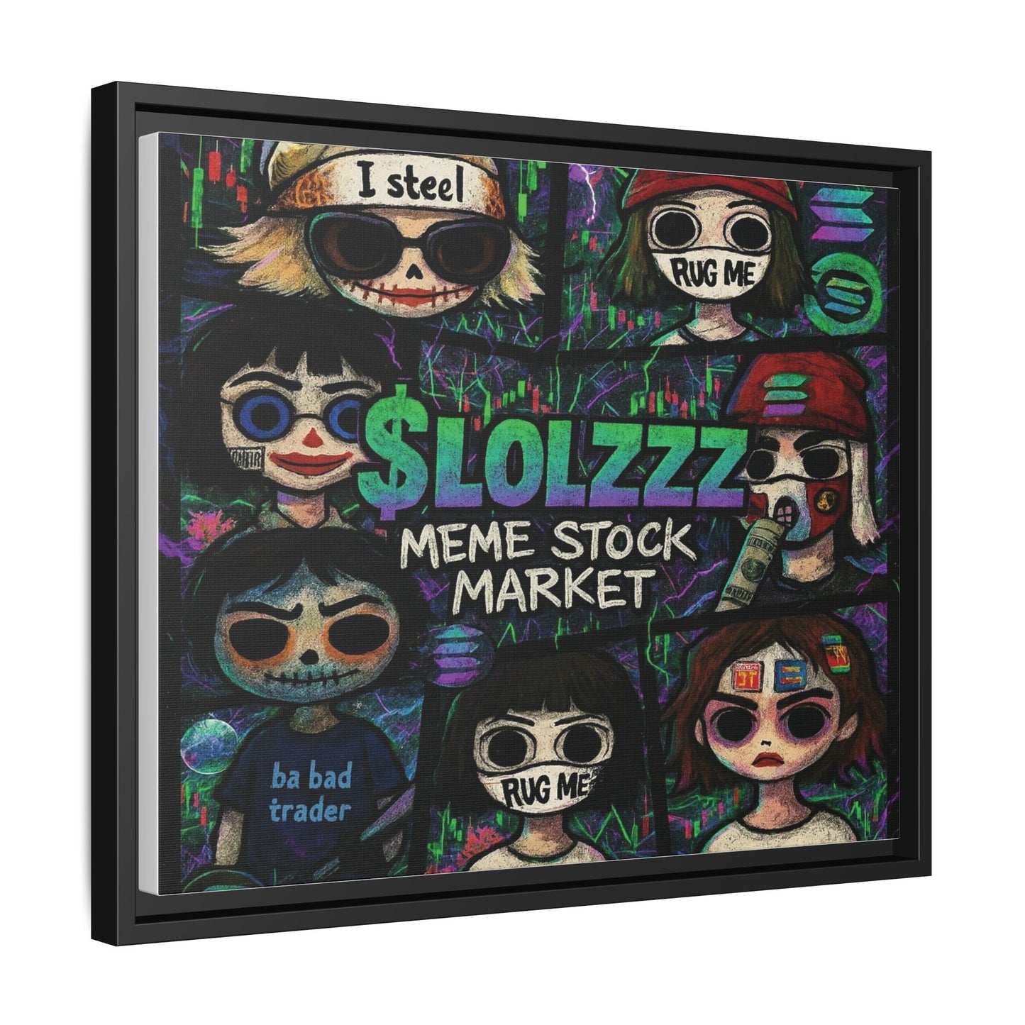 LOLZZZ Framed Canvas Art - '$LOLZZZ MEME STOCK MARKET'